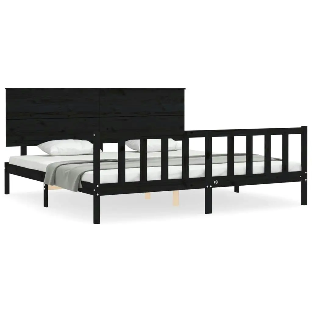 Bed Frame without Mattress Black 183x203 cm King Solid Wood Pine 3193420