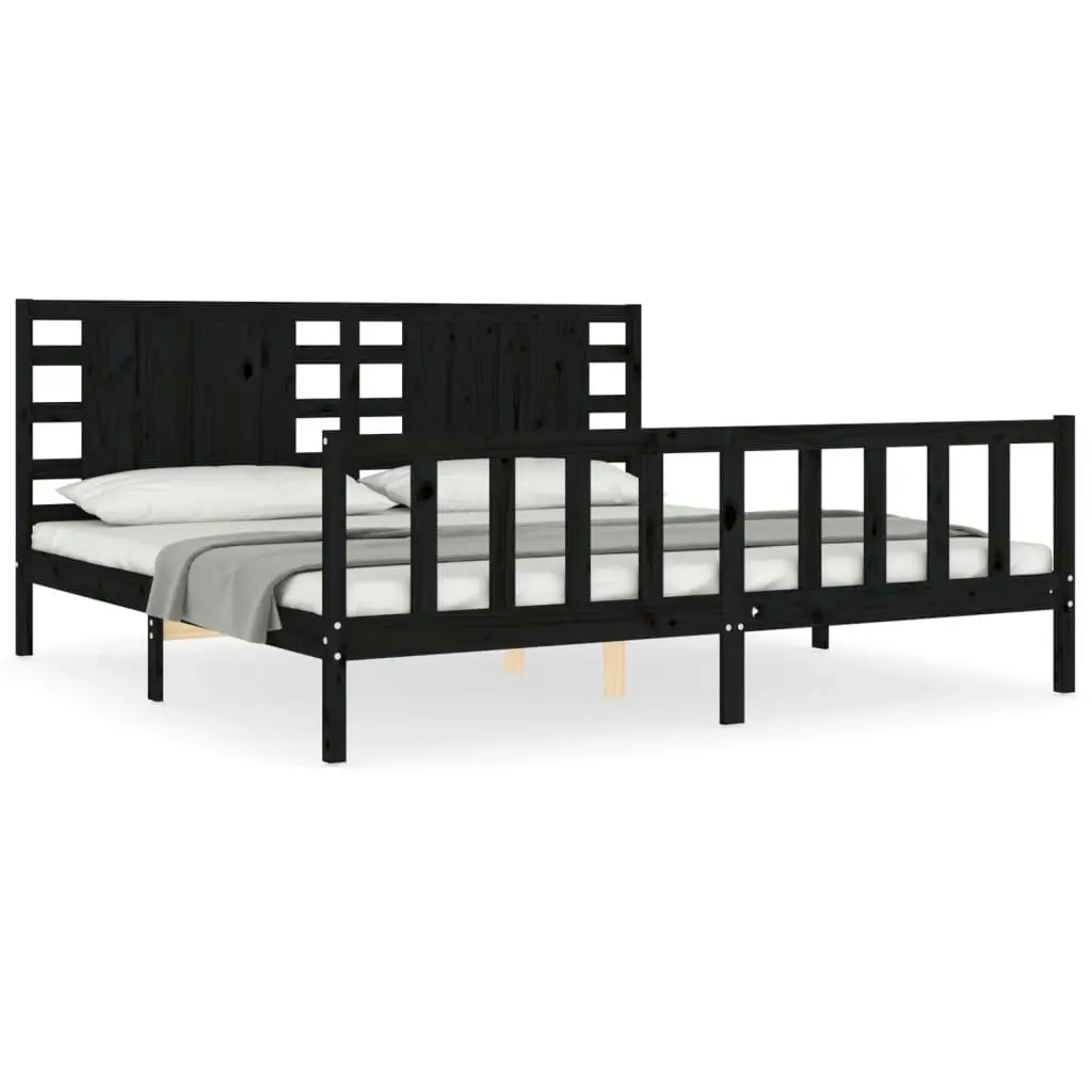 Bed Frame without Mattress Black 183x203 cm King Solid Wood Pine 3192835