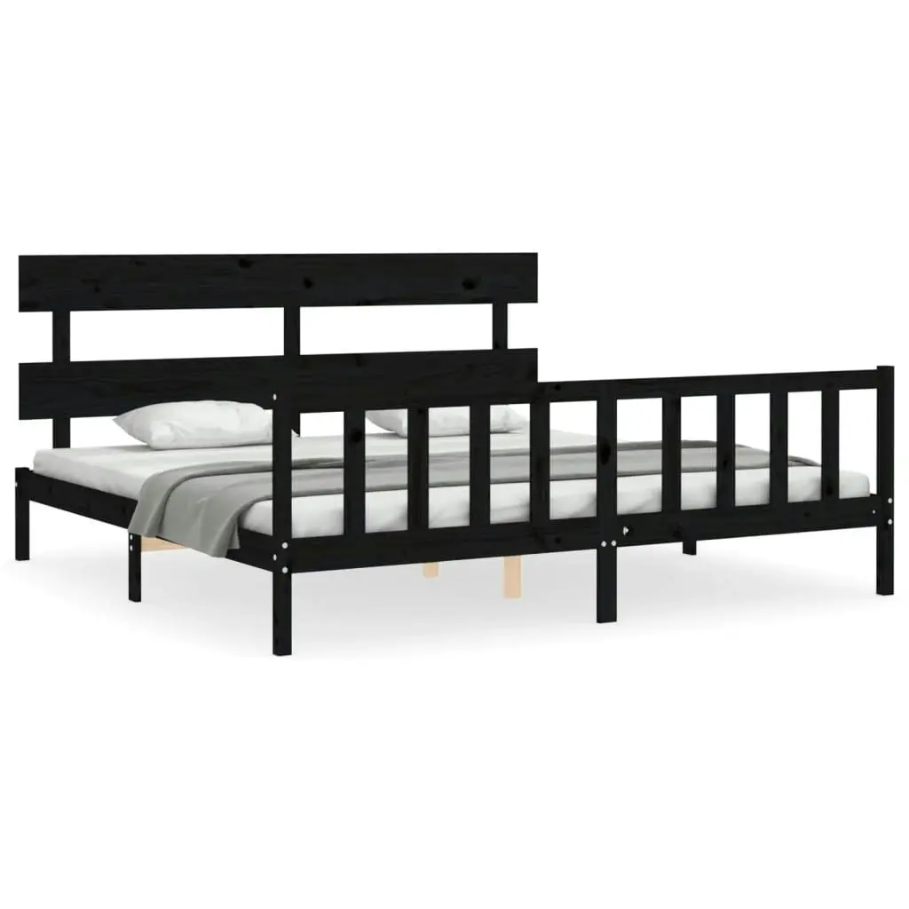 Bed Frame without Mattress Black 183x203 cm King Solid Wood Pine 3193290