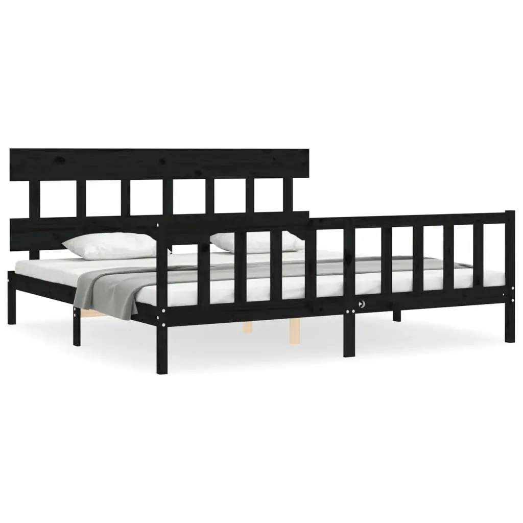 Bed Frame without Mattress Black 183x203 cm King Solid Wood Pine 3193355