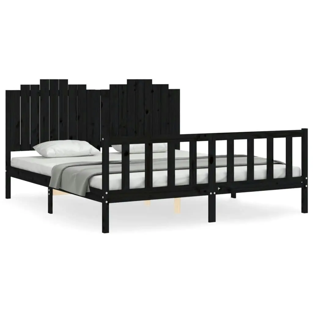 Bed Frame without Mattress Black 183x203 cm King Solid Wood Pine 3192315