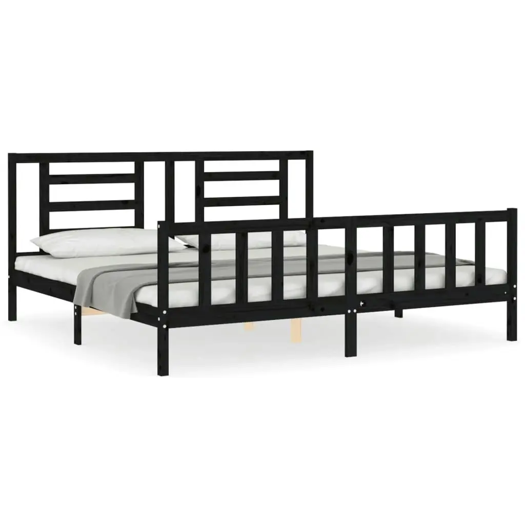 Bed Frame without Mattress Black 183x203 cm King Solid Wood Pine 3192900