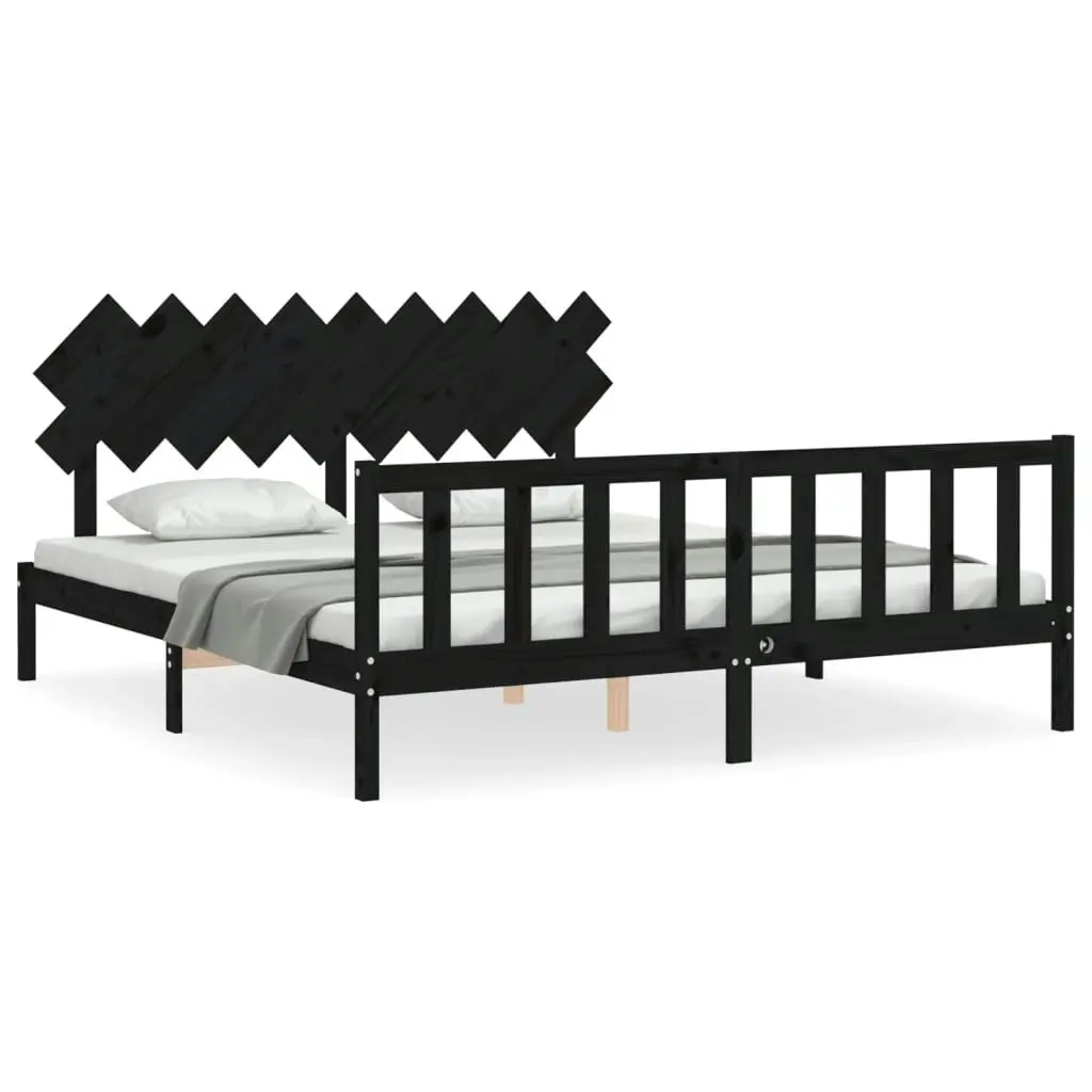 Bed Frame without Mattress Black 183x203 cm King Solid Wood Pine 3193485