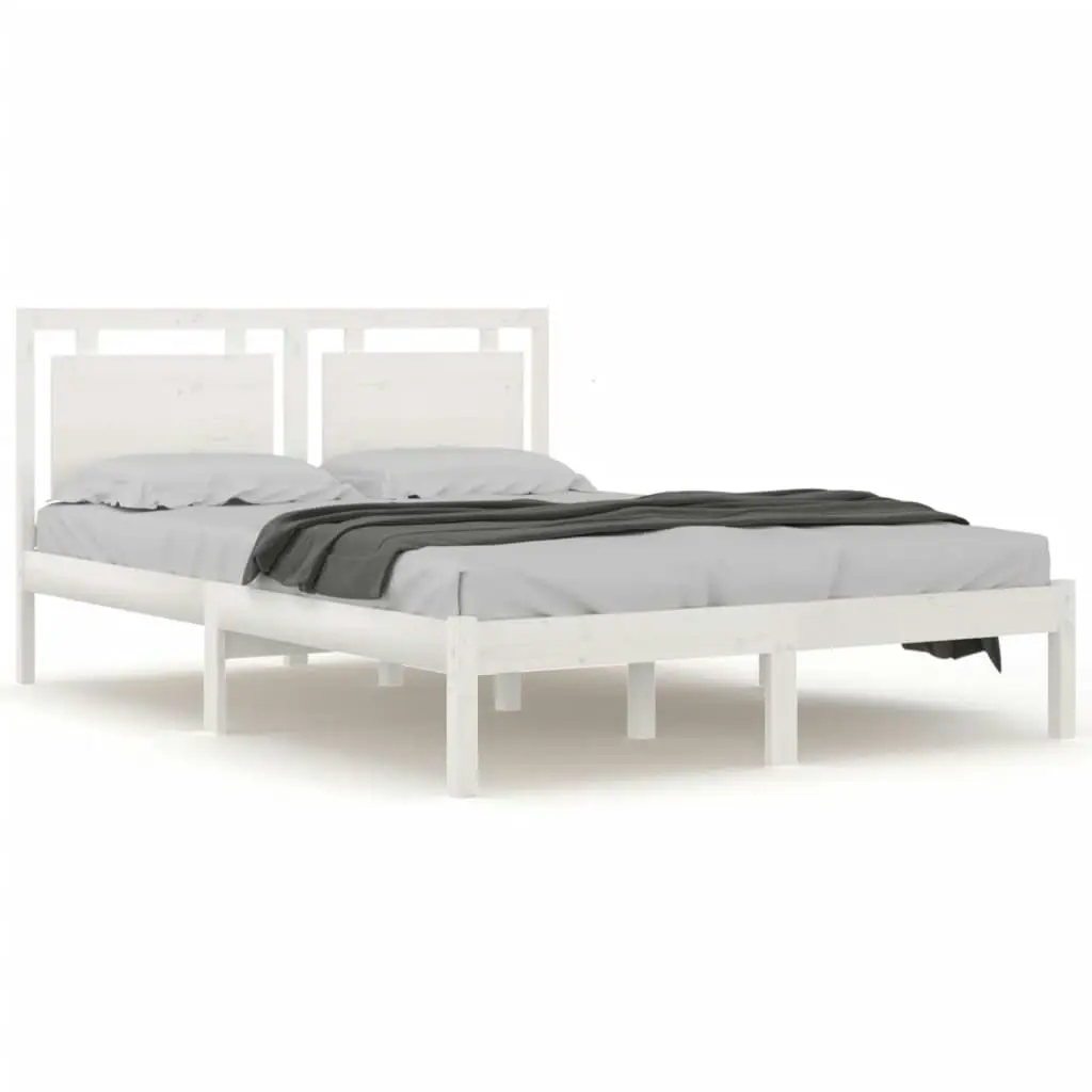 Bed Frame White Solid Wood 153x203 cm Queen Size 3105541