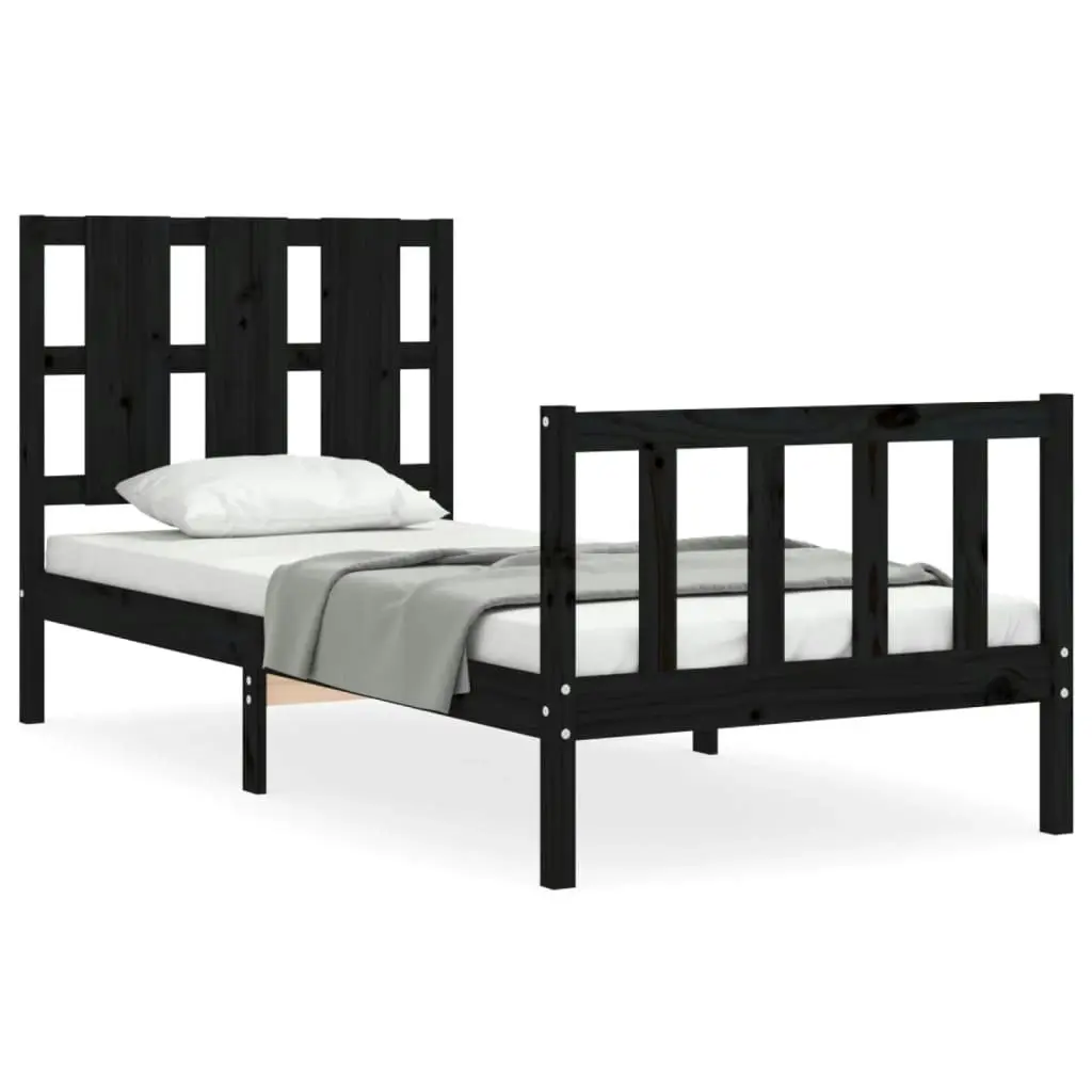 Bed Frame without Mattress Black 90x190 cm Solid Wood Pine 3192200