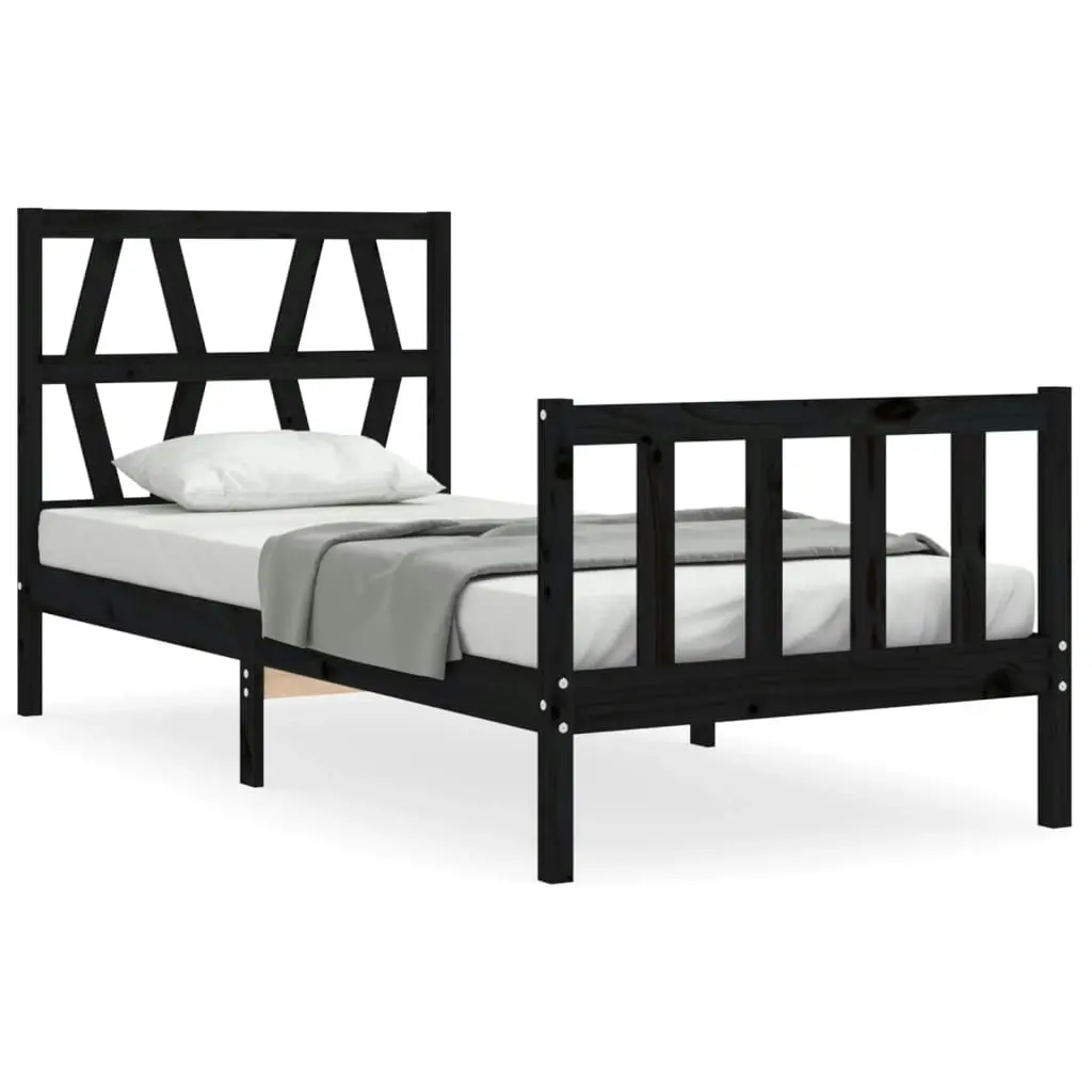 Bed Frame without Mattress Black 90x190 cm Solid Wood Pine 3192460