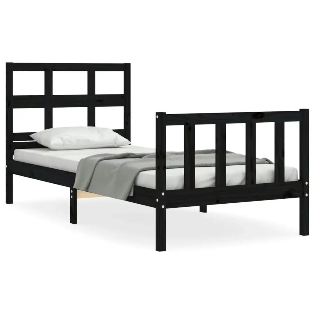 Bed Frame without Mattress Black 90x190 cm Solid Wood Pine 3192980