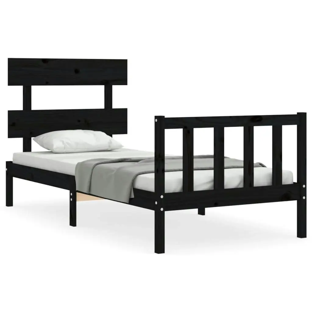 Bed Frame with Headboard Black 92x187 cm Single Size Solid Wood 3193240