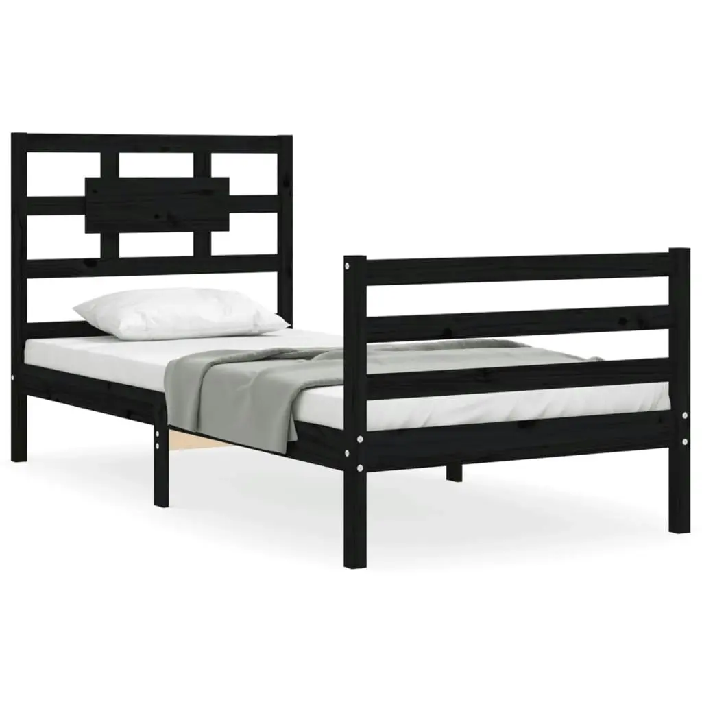 Bed Frame with Headboard Black 92x187 cm Single Size Solid Wood 3194410