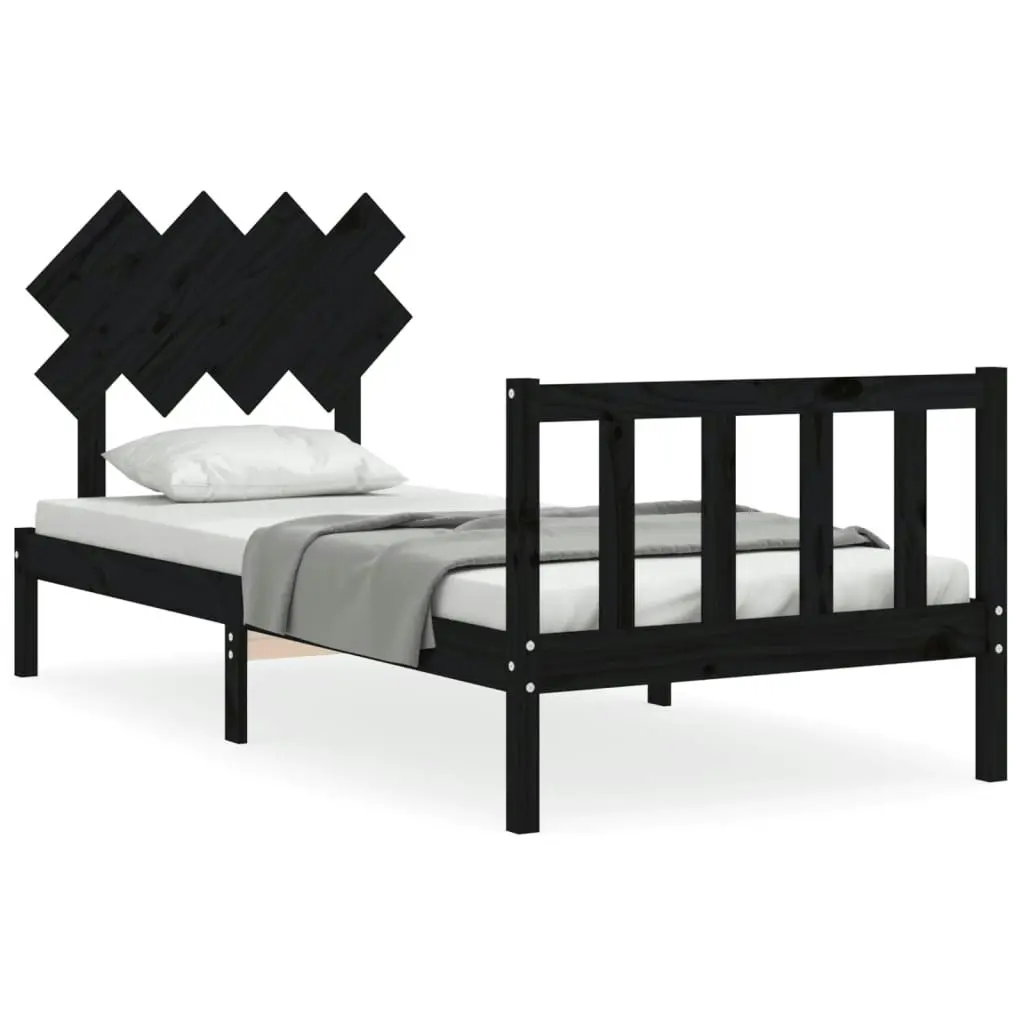 Bed Frame without Mattress Black 90x190 cm Solid Wood Pine 3193435