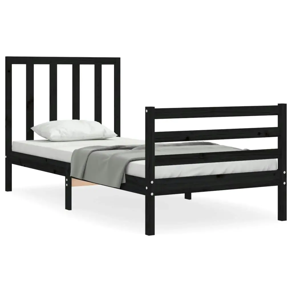 Bed Frame with Headboard Black 92x187 cm Single Size Solid Wood 3193760