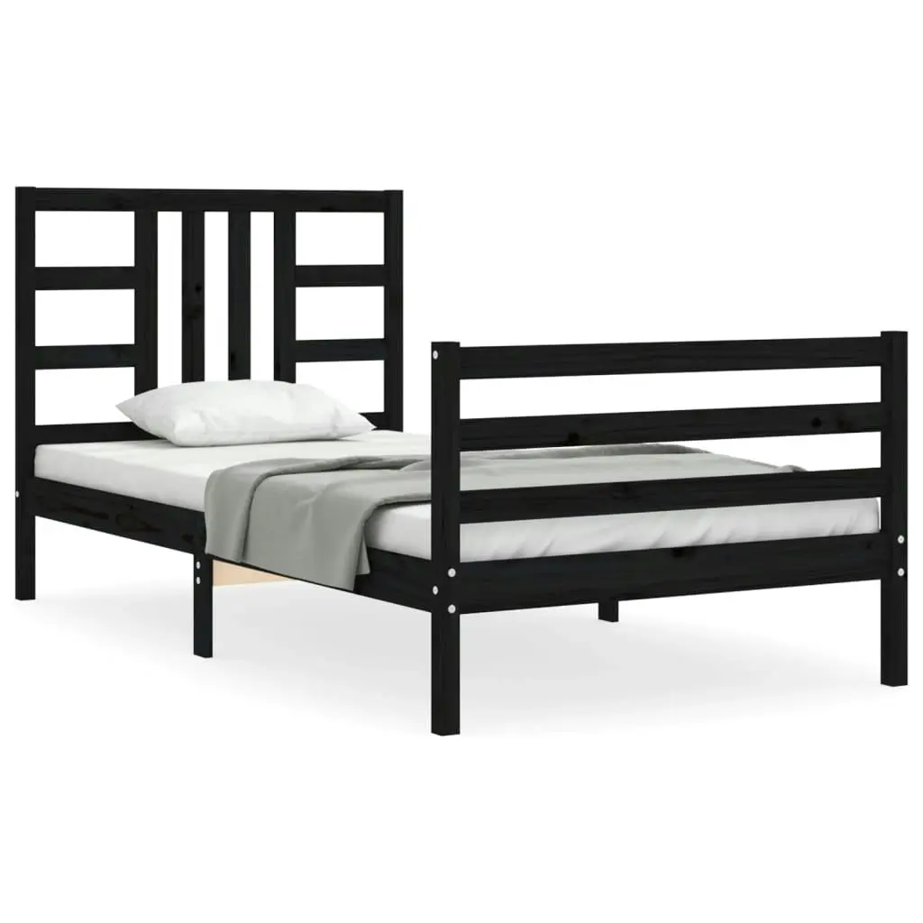 Bed Frame with Headboard Black 92x187 cm Single Size Solid Wood 3193890