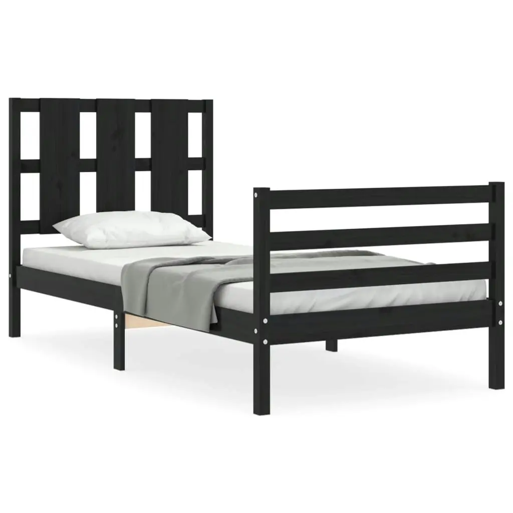 Bed Frame with Headboard Black 92x187 cm Single Size Solid Wood 3194085