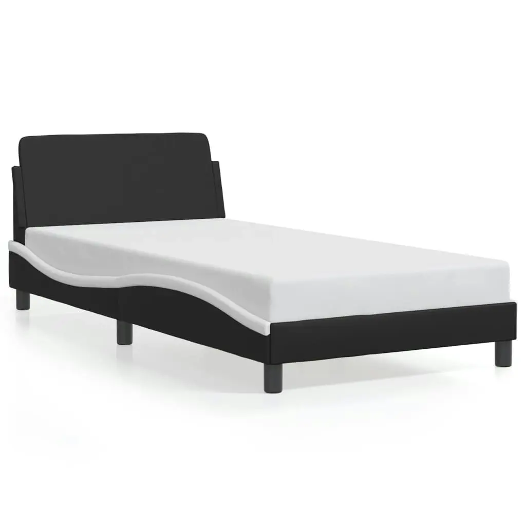 Bed Frame with Headboard Black and White 107x203 cm Faux Leather 373316