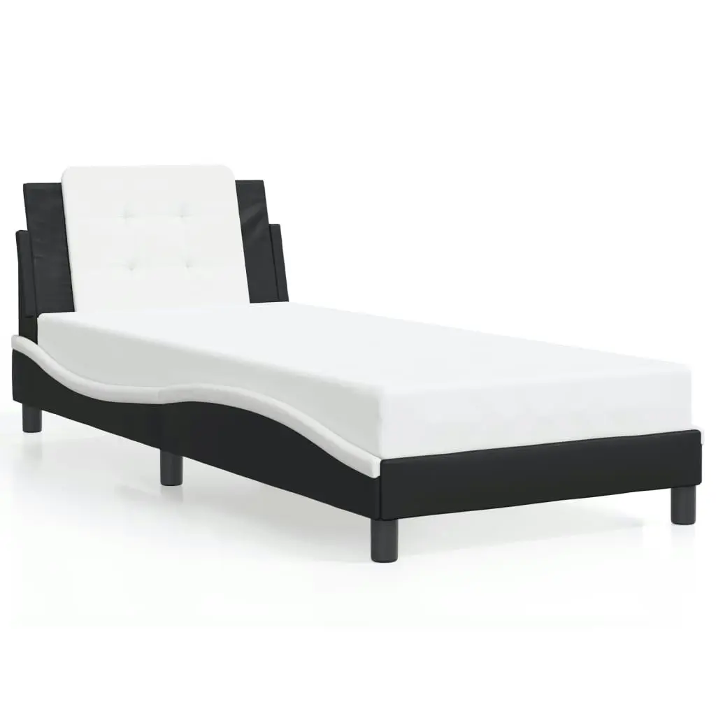 Bed Frame with Headboard Black and White 106x203 cm King Single Size Faux Leather 3208277