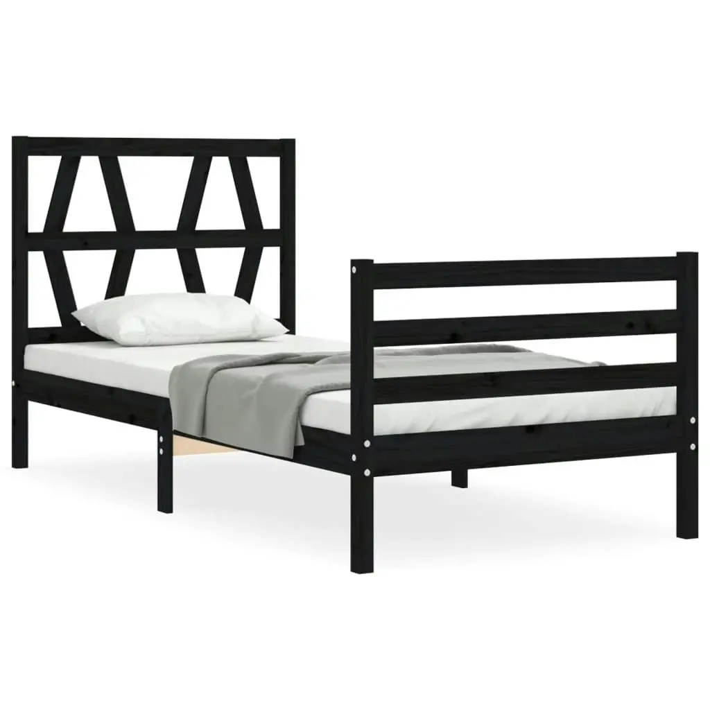 Bed Frame with Headboard Black 92x187 cm Single Size Solid Wood 3194345