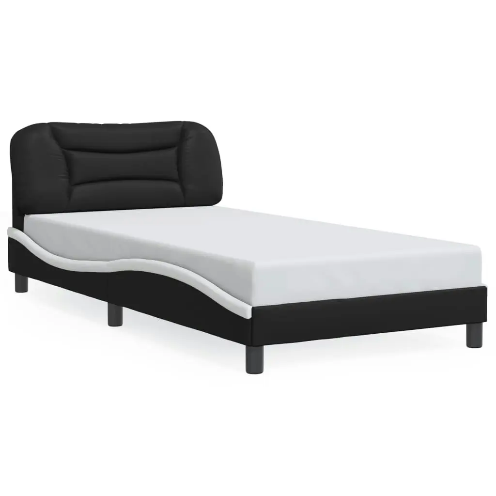 Bed Frame with Headboard Black and White 106x203 cm King Single Size Faux Leather 3208257