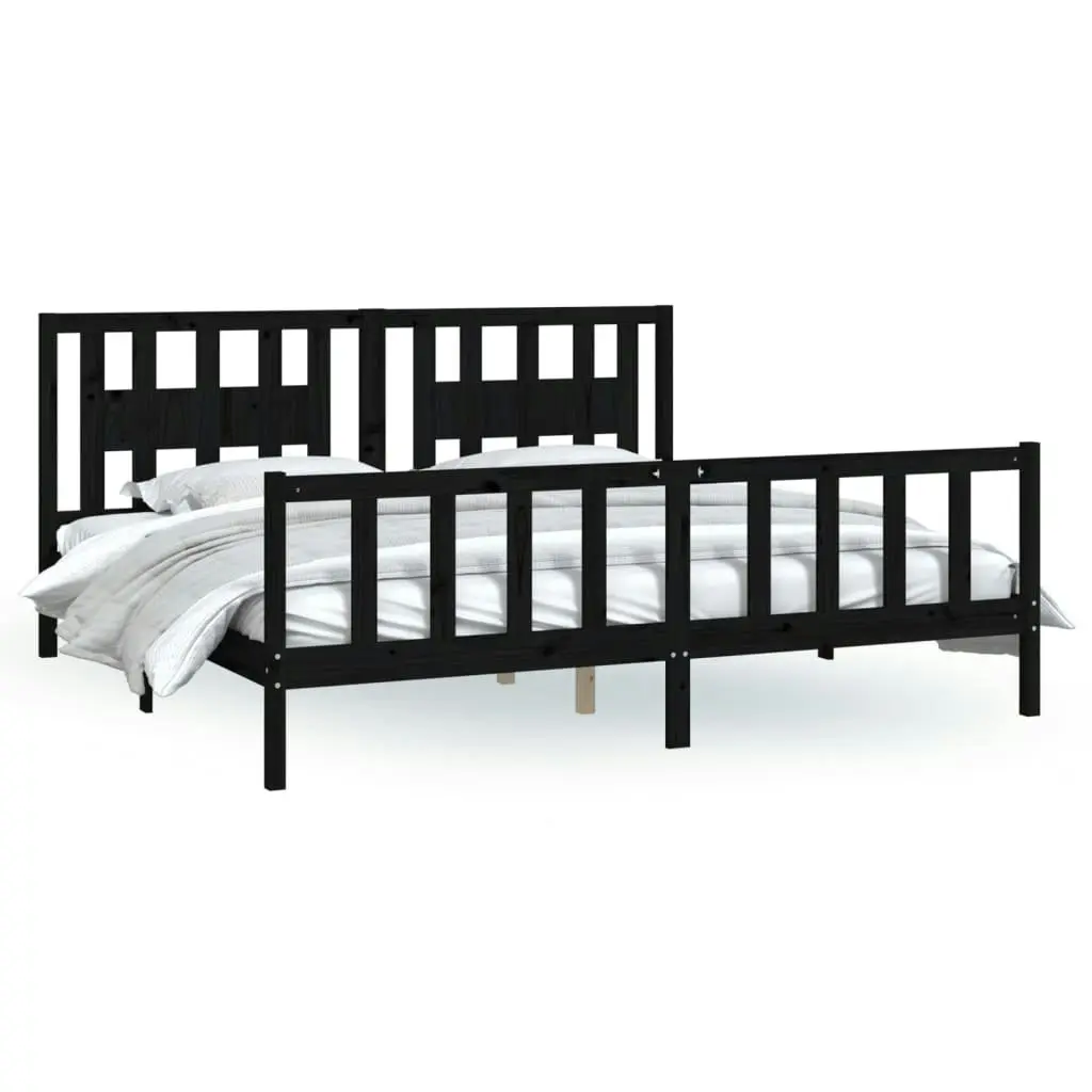 Bed Frame with Headboard Black Solid Wood Pine 183x203 cm King Size 3188185