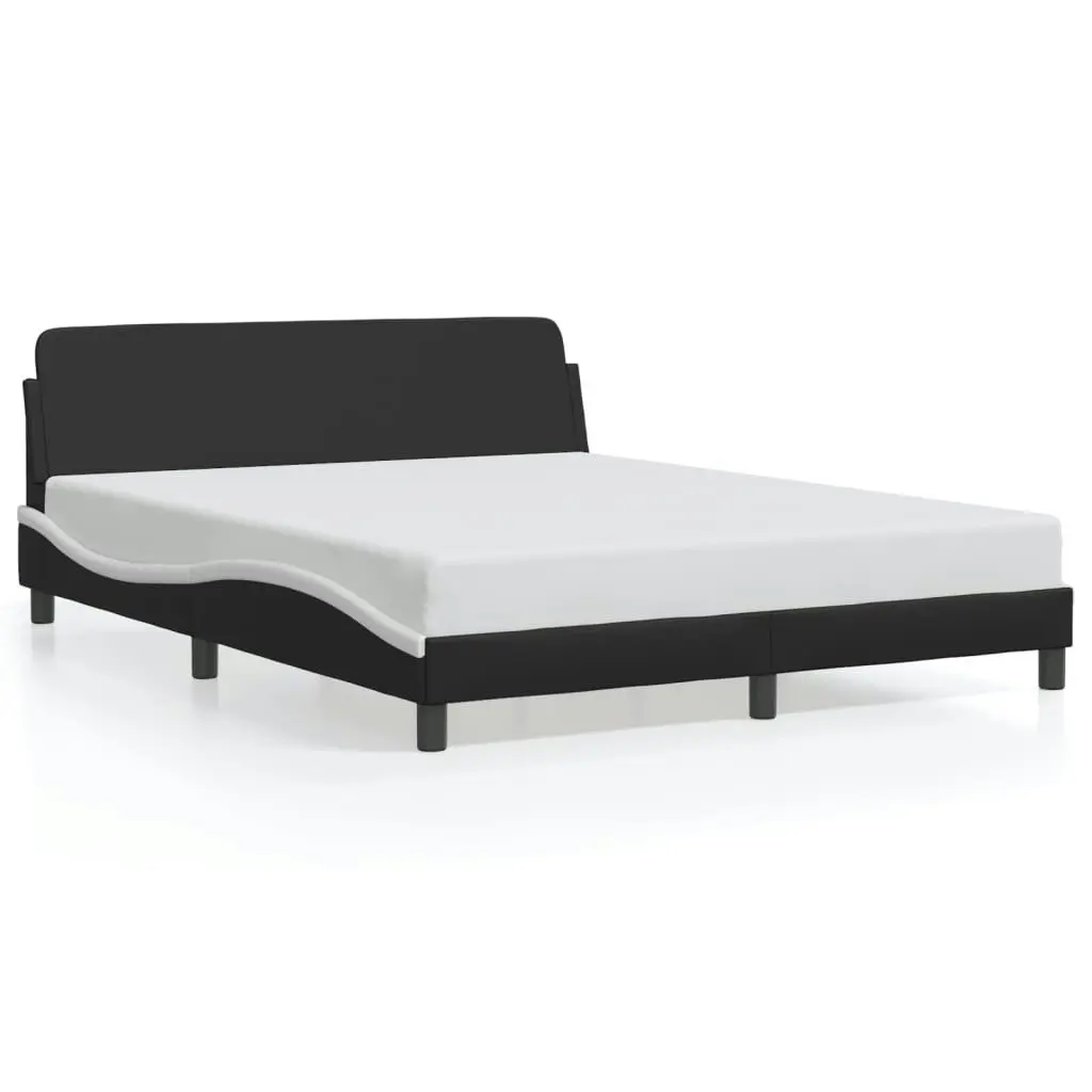 Bed Frame with Headboard Black and White 152x203 cm Faux Leather 373296