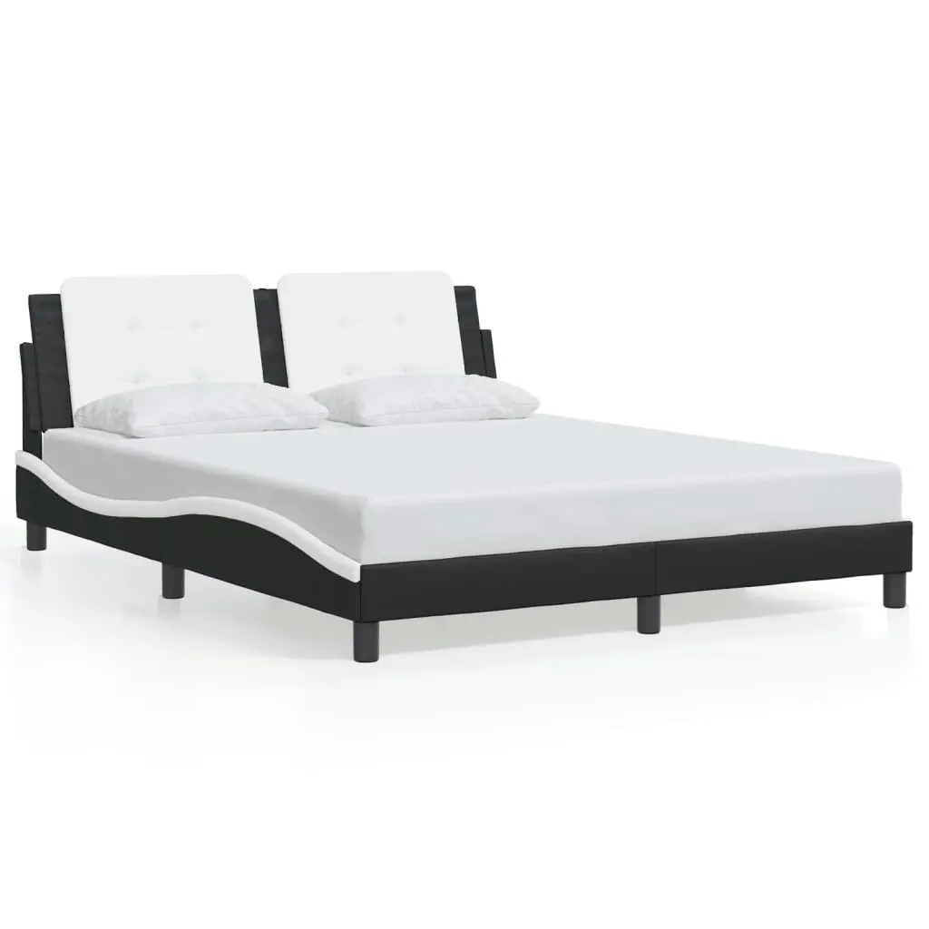 Bed Frame with Headboard Black and White 153x203 cm Queen Size Faux Leather 3208281