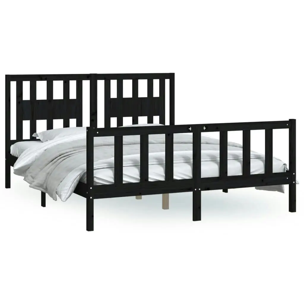 Bed Frame with Headboard Black Solid Wood Pine 153x203 cm Queen Size 3188175