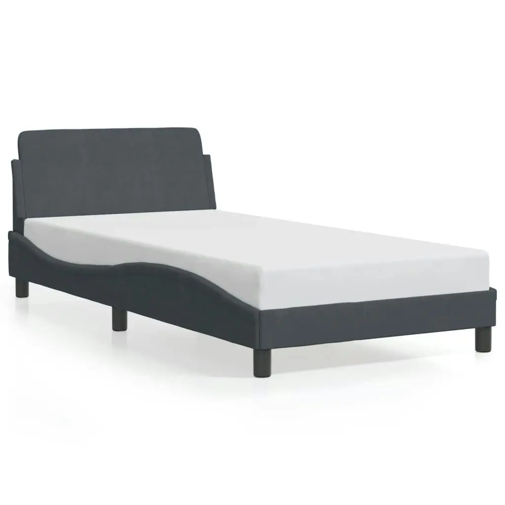 Bed Frame with Headboard Dark Grey 107x203 cm Velvet 373313