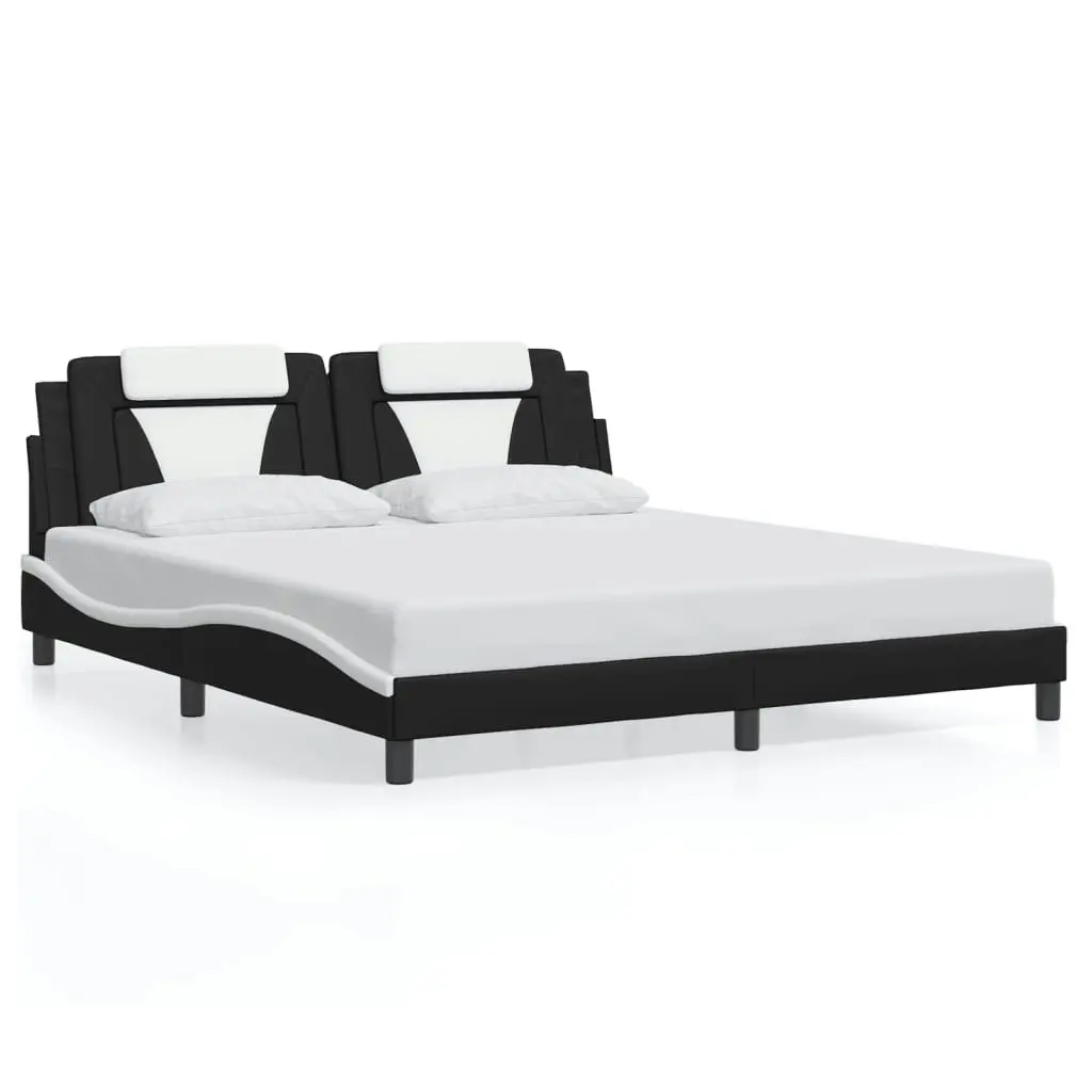 Bed Frame with Headboard Black and White 183x203 cm King Size Faux Leather 3208273