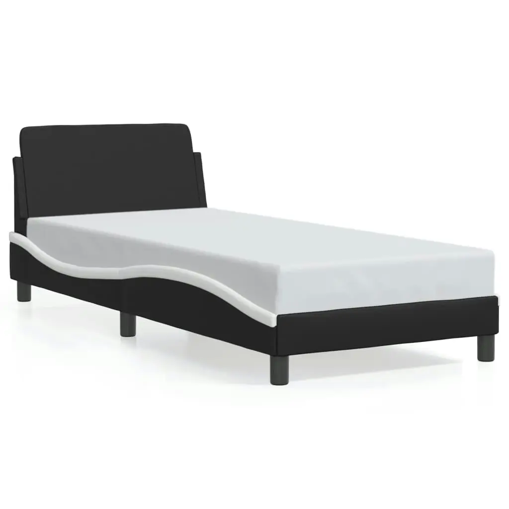 Bed Frame with Headboard Black and White 90x190 cm Faux Leather 373103