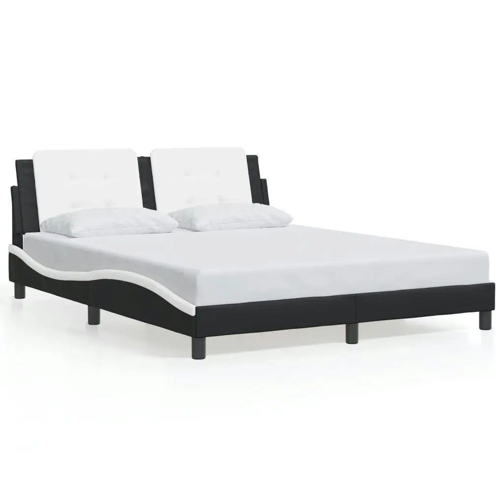 Bed Frame with Headboard Black and White 153x203 cm Queen Size Faux Leather 3208223