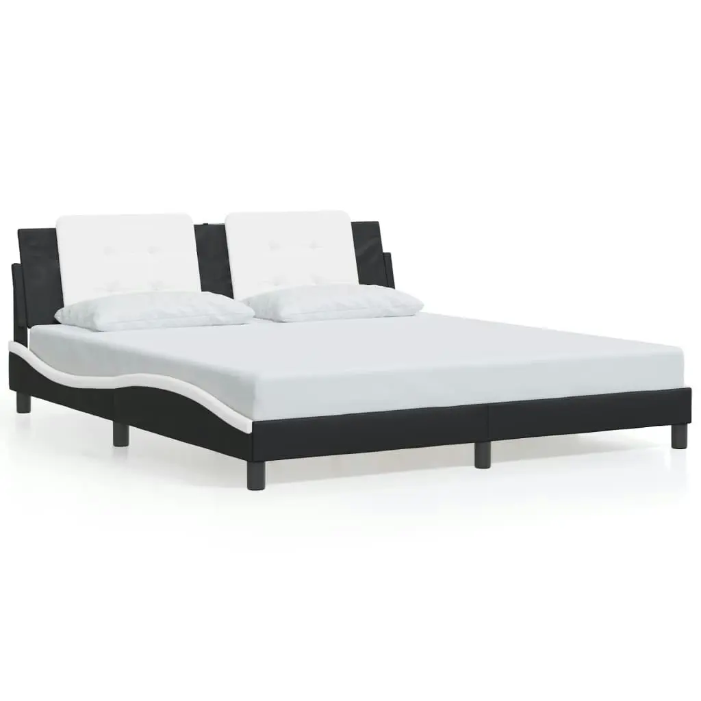 Bed Frame with Headboard Black and White 183x203 cm King Size Faux Leather 3208283