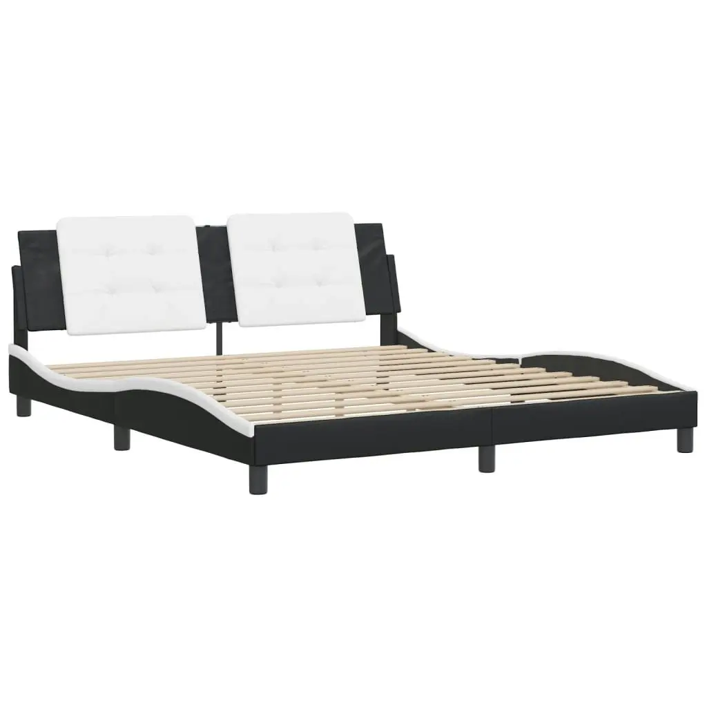 Bed Frame with Headboard Black and White 183x203 cm King Size Faux Leather 3208203