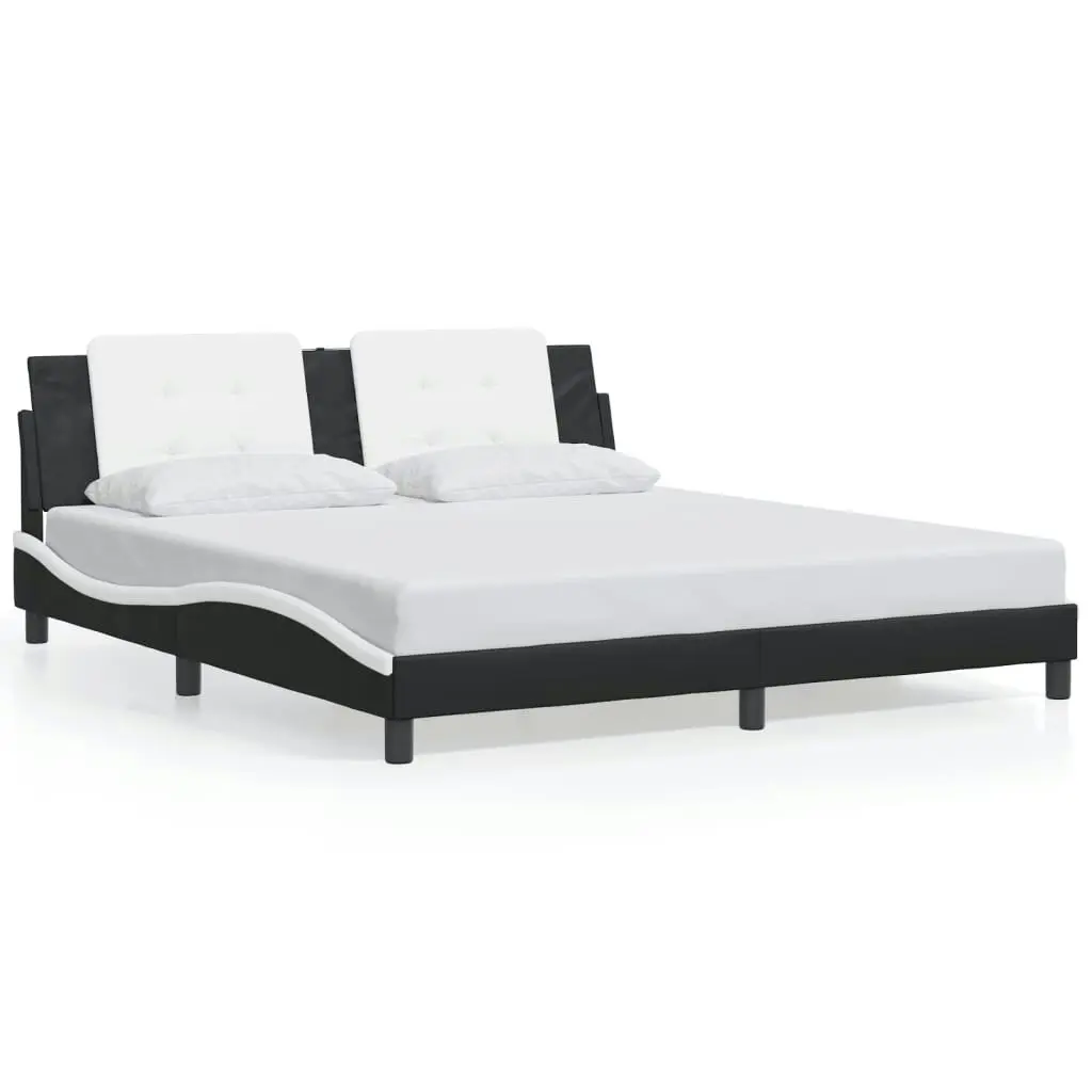 Bed Frame with Headboard Black and White 183x203 cm King Size Faux Leather 3208203