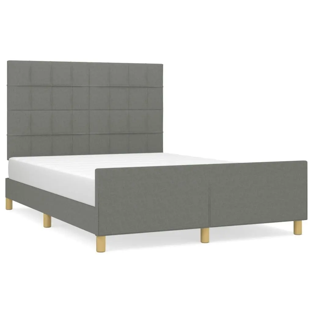 Bed Frame with Headboard Dark Grey 137x187 cm Double Size Fabric 3283077