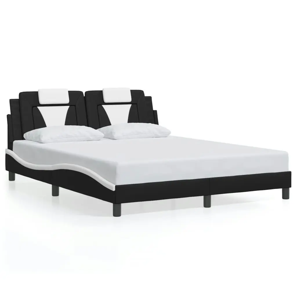 Bed Frame with Headboard Black and White 153x203 cm Queen Size Faux Leather 3208135