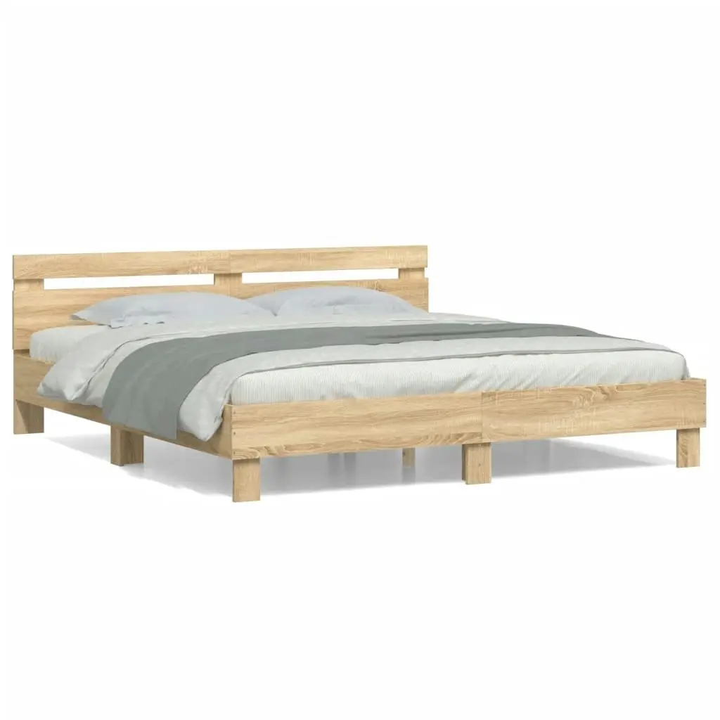 Bed Frame with Headboard Sonoma Oak 183x203 cm King Size Engineered Wood 3207401