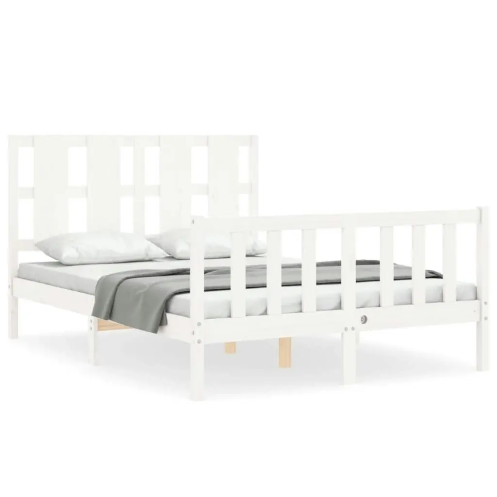 Bed Frame with Headboard White 137x187 cm Double Solid Wood 3192207