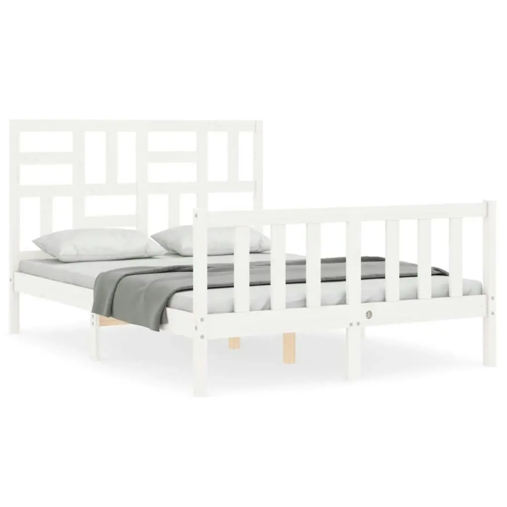 Bed Frame with Headboard White 137x187 cm Double Solid Wood 3193052