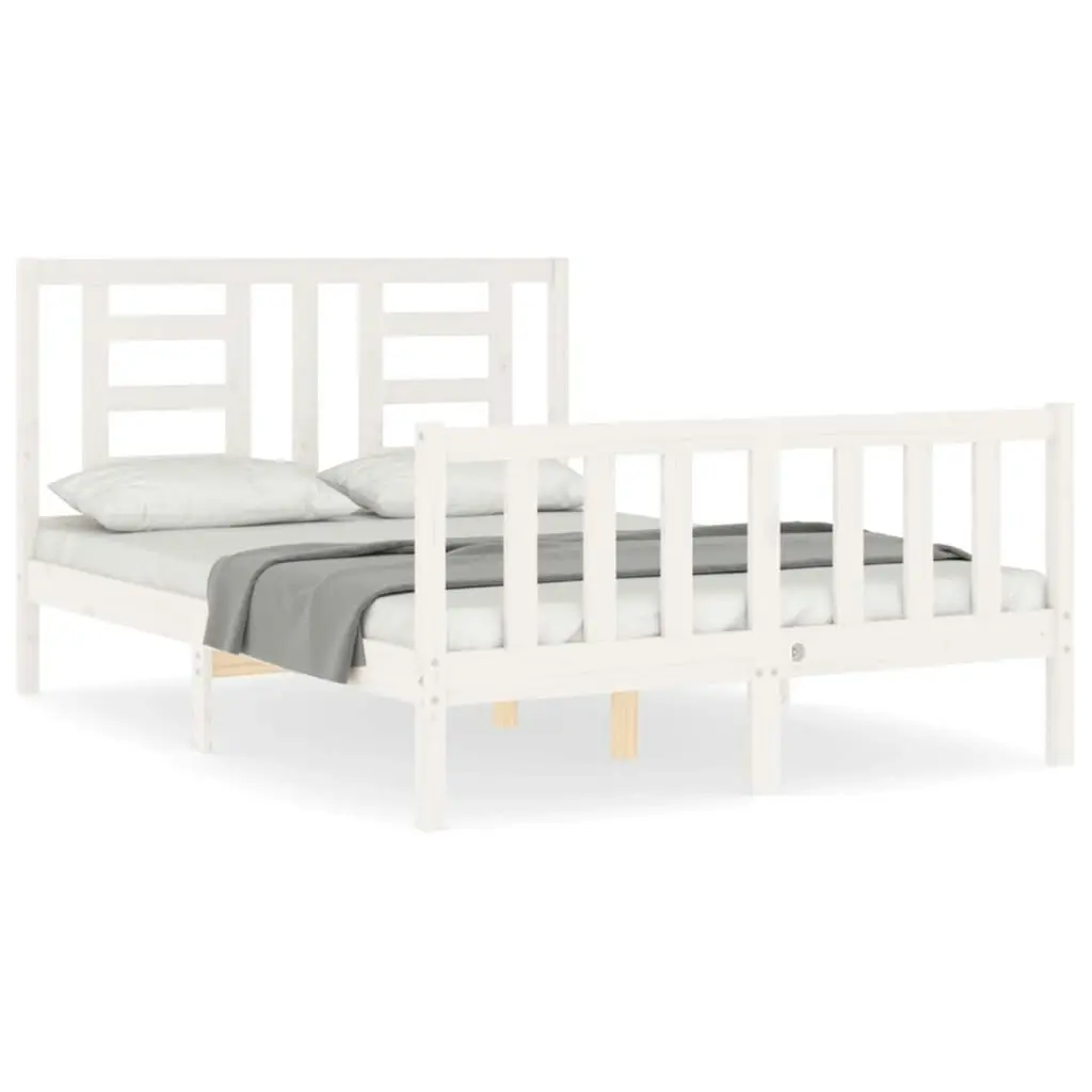 Bed Frame with Headboard White 137x187 cm Double Solid Wood 3192857