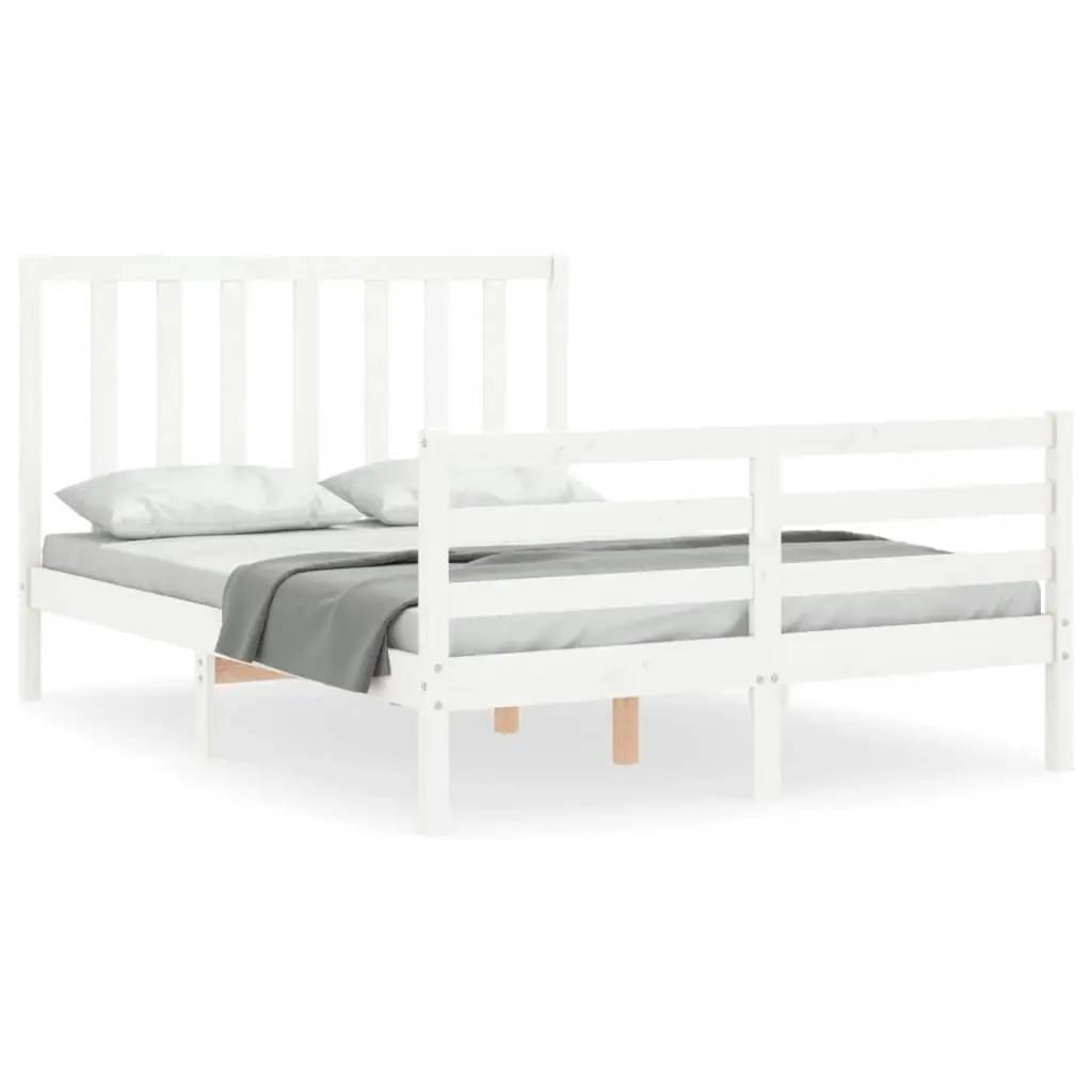 Bed Frame with Headboard White 137x187 cm Double Solid Wood 3193767