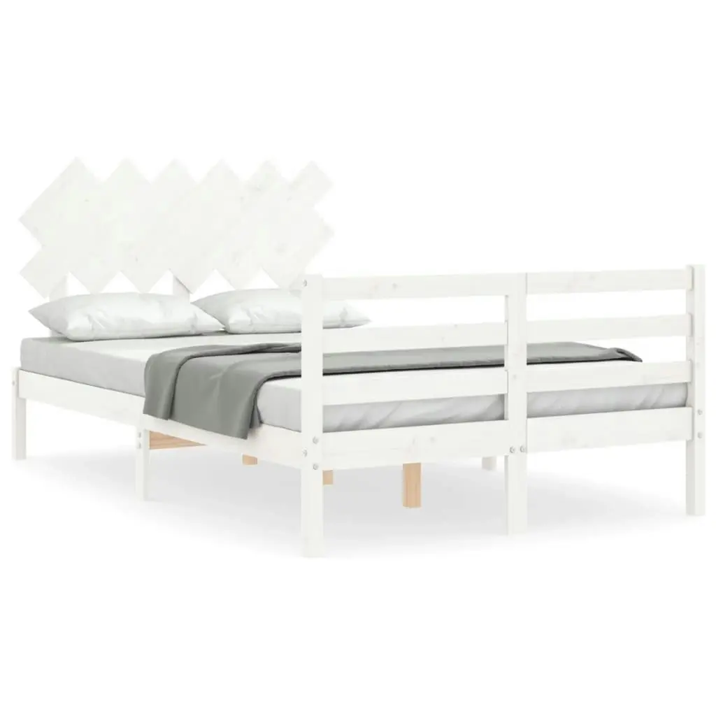 Bed Frame with Headboard White 137x187 cm Double Solid Wood 3195262