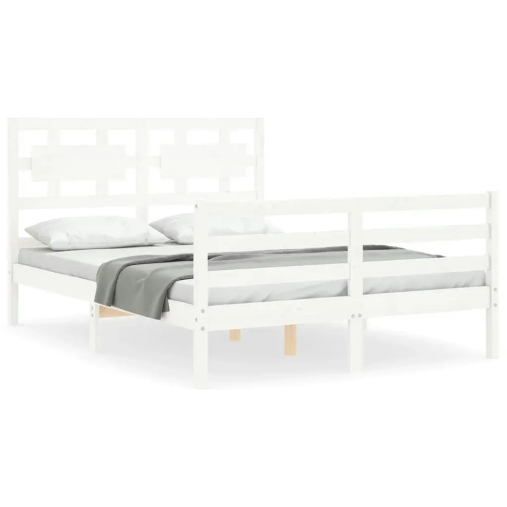 Bed Frame without Mattress White 135x190 cm Solid Wood 3194417