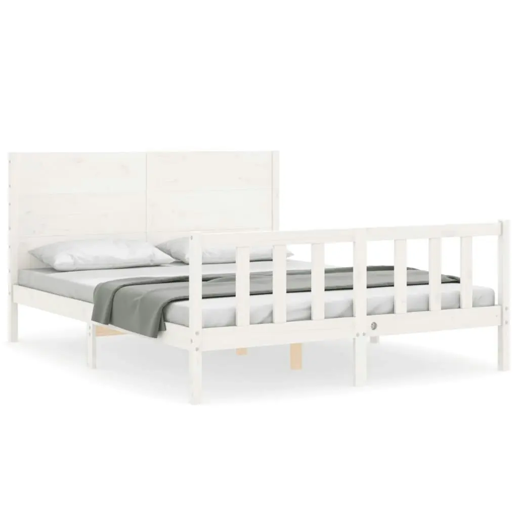 Bed Frame with Headboard White 153x203 cm Queen Solid Wood 3192757