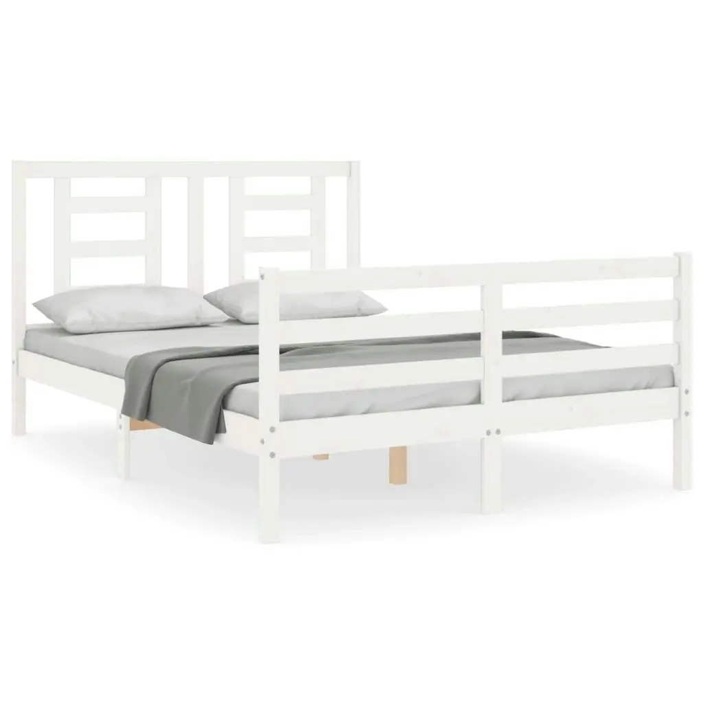 Bed Frame with Headboard White 137x187 cm Double Solid Wood 3194677