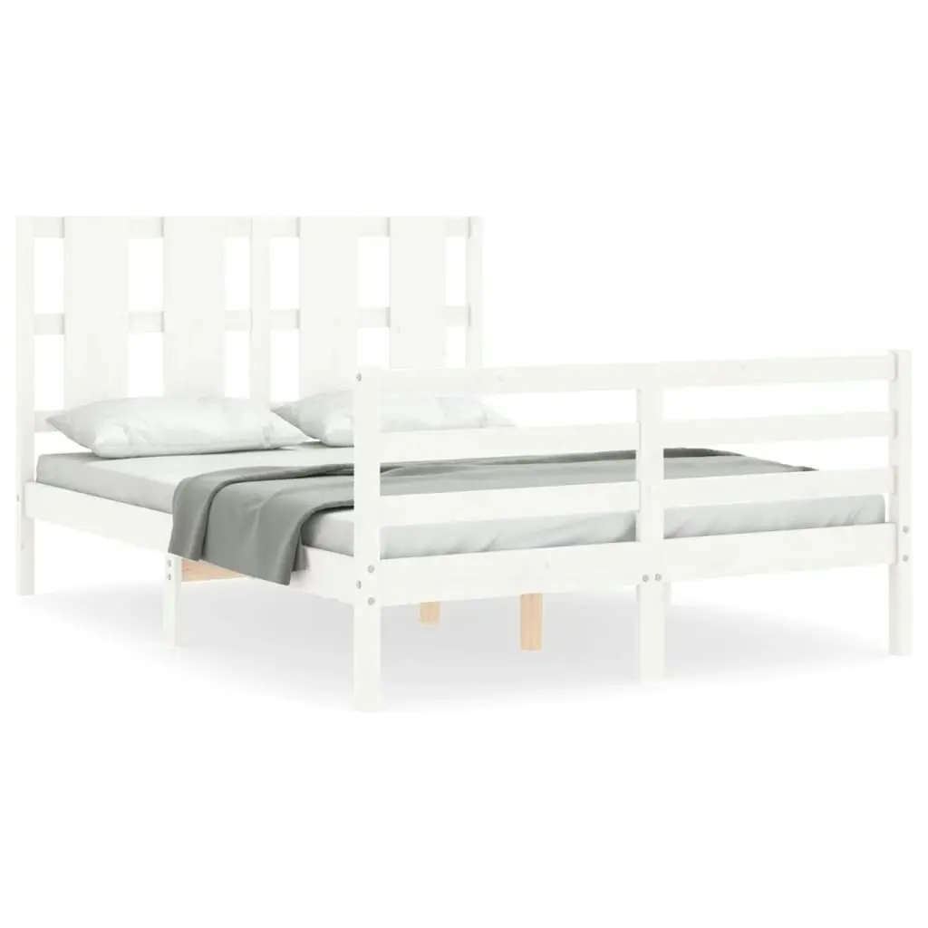 Bed Frame with Headboard White 137x187 cm Double Solid Wood 3194092