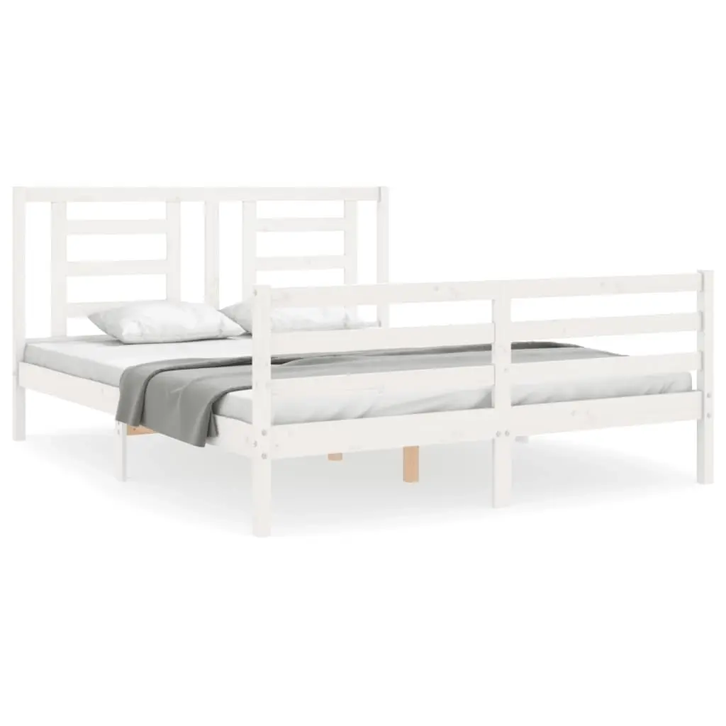 Bed Frame with Headboard White 153x203 cm Queen Solid Wood 3194707