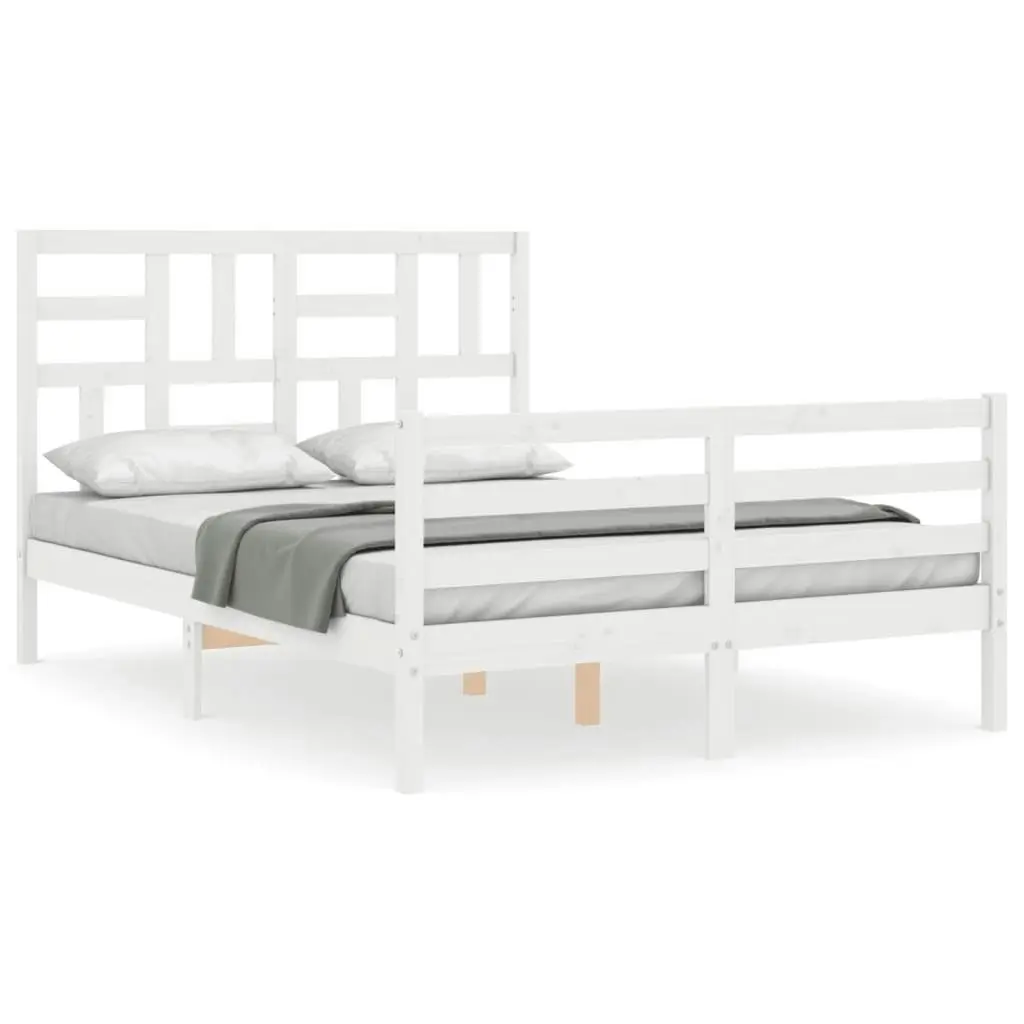 Bed Frame with Headboard White 137x187 cm Double Solid Wood 3194872