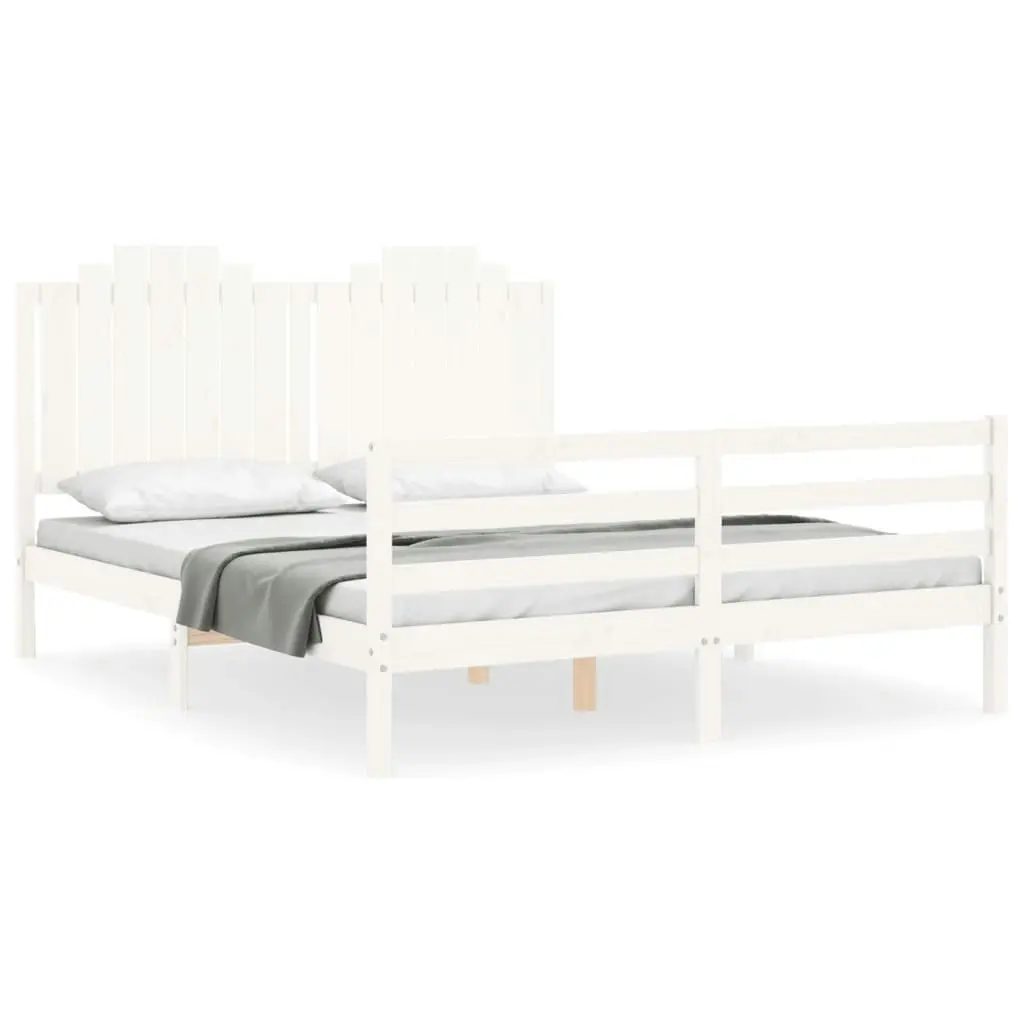 Bed Frame with Headboard White 153x203 cm Queen Solid Wood 3194187