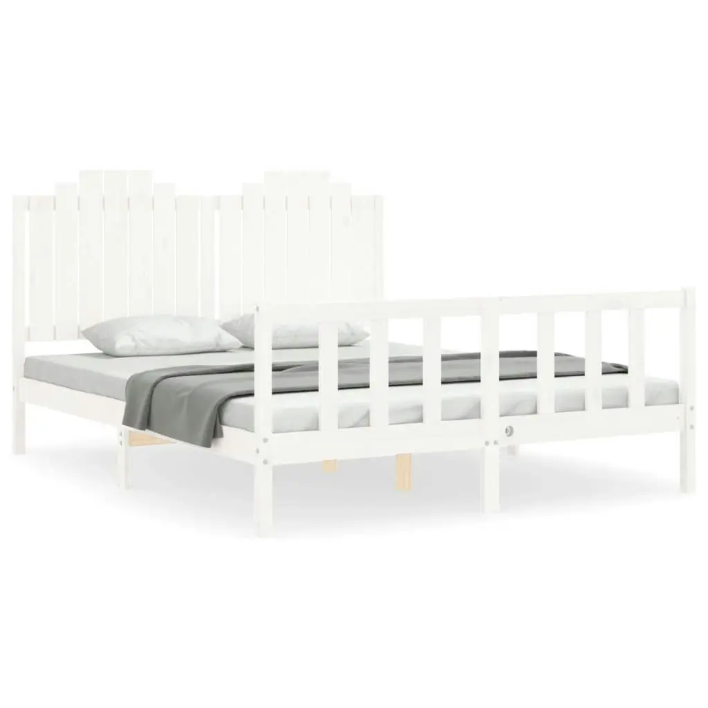 Bed Frame with Headboard White 153x203 cm Queen Solid Wood 3192302