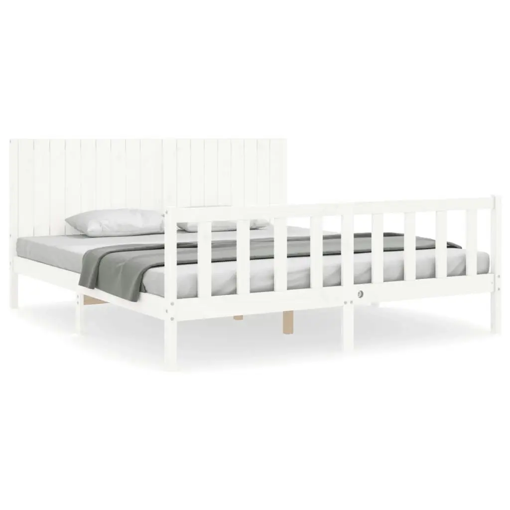 Bed Frame without Mattress White 183x203 cm King Solid Wood Pine 3192962