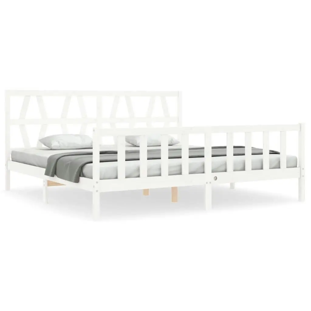 Bed Frame without Mattress White 183x203 cm King Solid Wood Pine 3192507